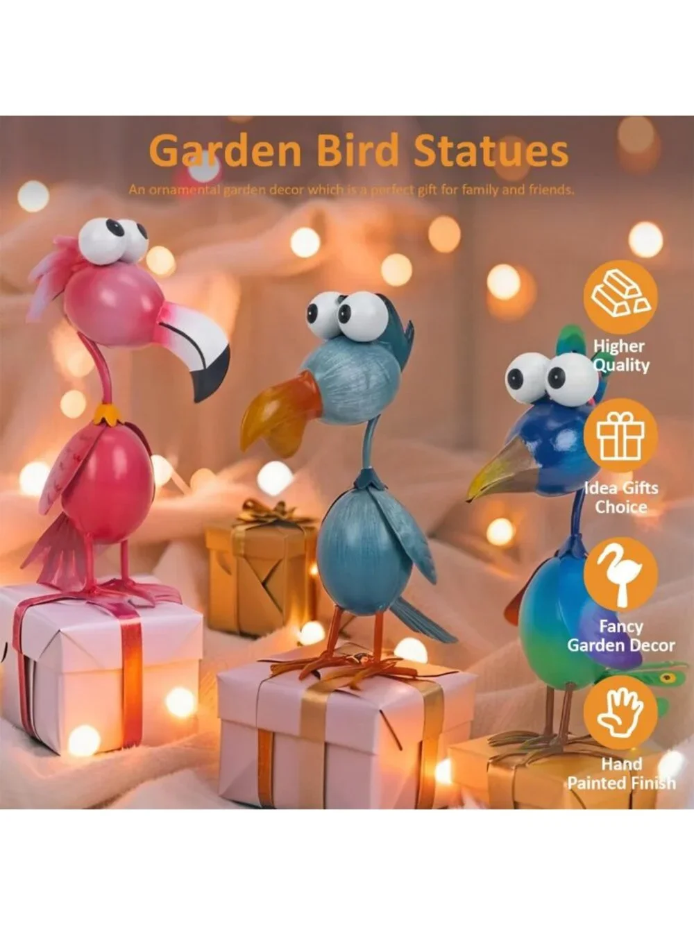 Outdoor Metal Bird Garden Decor - Flamingo, Peacock & Pelican Statues Set of 3